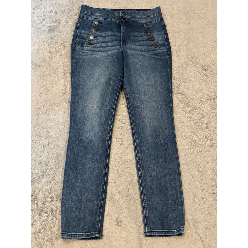 Express Denim Perfect Ankle Legging Super High Rise Sailor Button Jeans Blue 6R